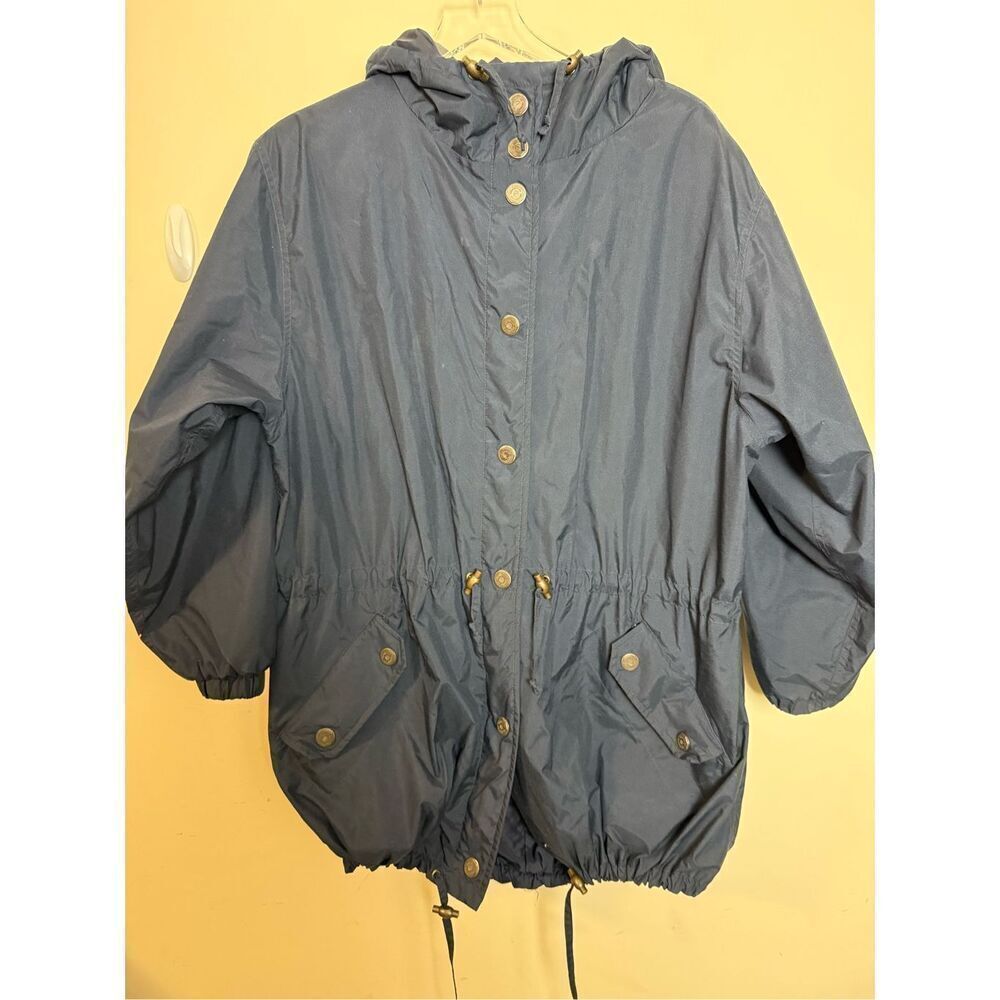 Obermeyer Vintage Nylon Hooded Ski Jacket Pamela Style Apres Size 10 Navy